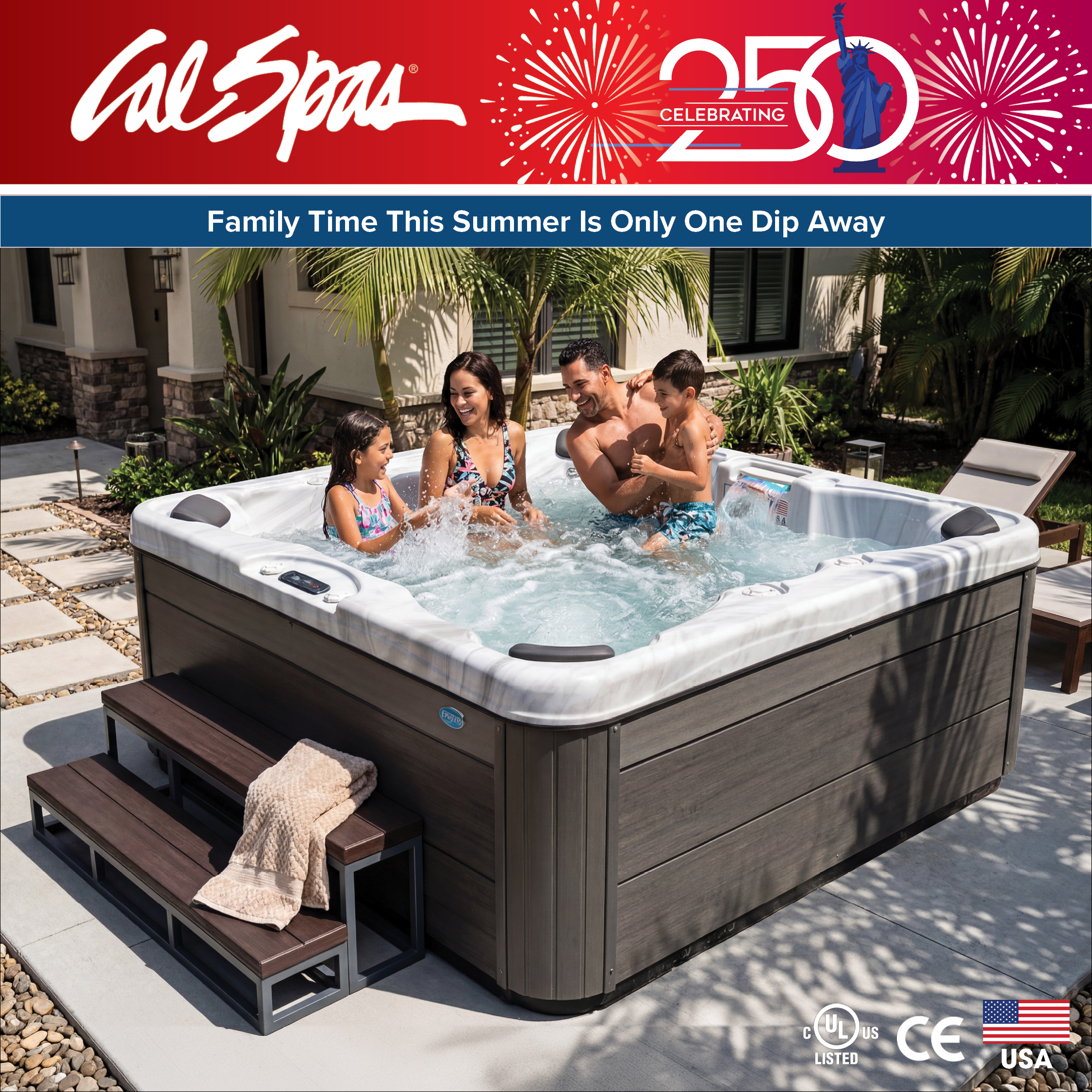 Calspas hot tub being used in a family setting - Tustin